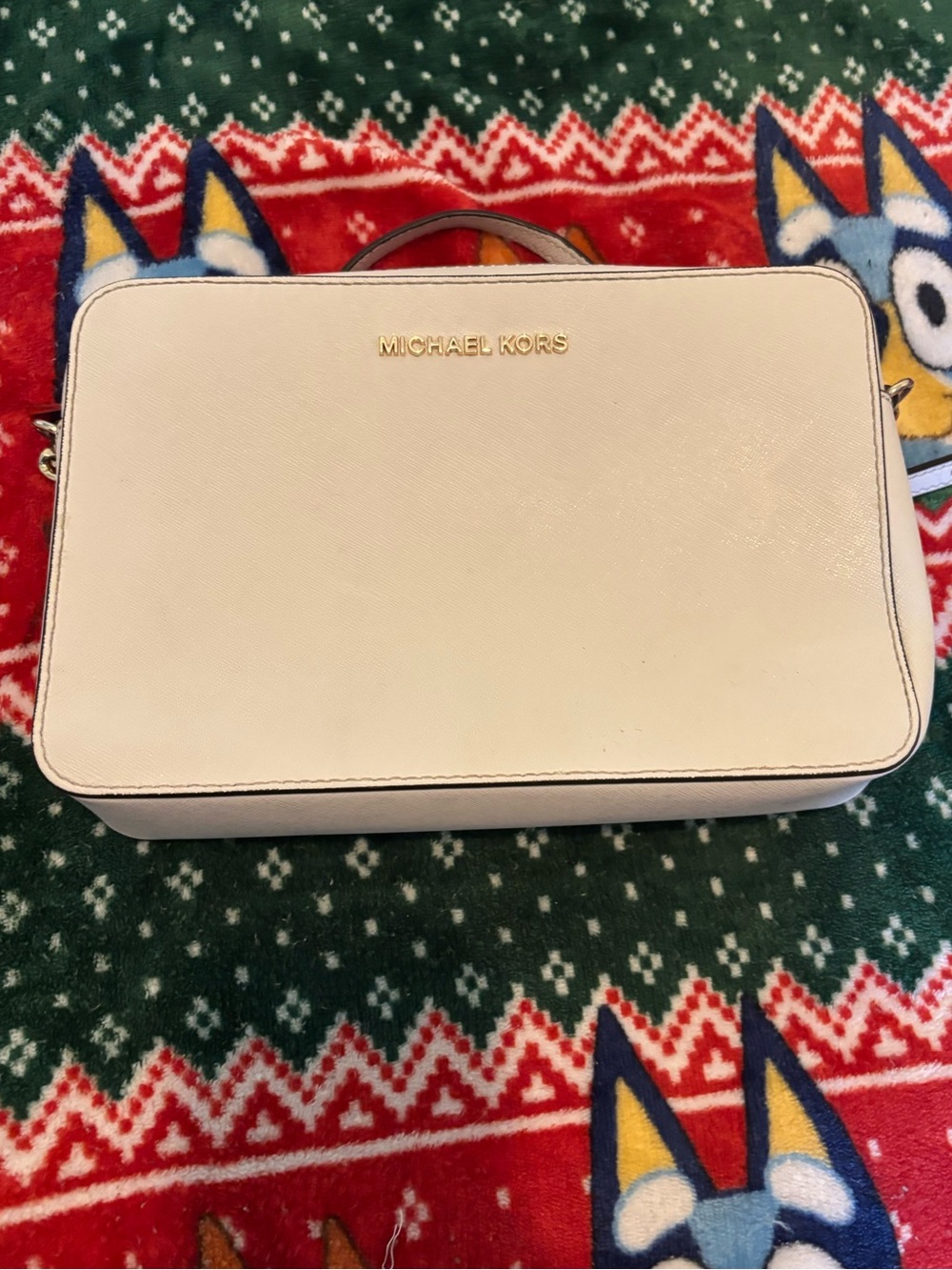 Michael Kors Cream Saffiano Crossbody Box Bag with Gold Logo